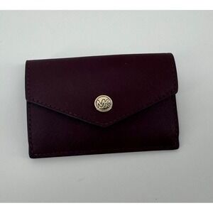 Michael Kors Jet Set Envelope Card Case Burgundy Saffiano Leather Snap Wallet ID